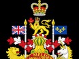 The top portion of Canada's Royal Coat of Arms as it currently looks, with a depiction of St. Edward's Crown, worn by Queen Elizabeth II.