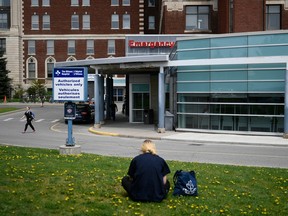 The Emergency Department entrance at the Ottawa Hospital Civic campus: Even with fewer COVID cases, there is still a big backlog.