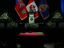 OPP Commisioner Thomas Carrique speaks at the funeral service of OPP Sgt. Eric Mueller in Ottawa on Thursday.