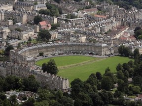 Traffic moves around The Royal Crescent and other streets in the centre of Bath in 2008.