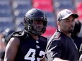 Linebacker James Peter (left) at the Ottawa Redblacks rookie training camp at TD Place Friday.