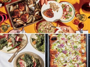 Clockwise from top: Dante chicken thighs, Ode to Ops al taglio pizza and Kale! Caesar! from the new book by the team at Montreal restaurant Elena, Salad Pizza Wine. PHOTOS BY DOMINIQUE LAFOND