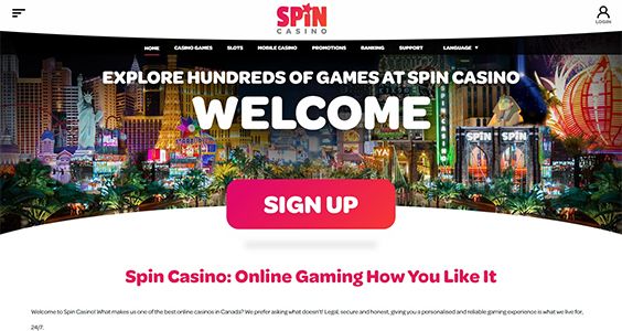 Spin Casino homepage