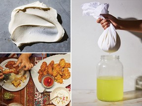 Clockwise from top left: labneh, strained yogurt and yogurt-marinated fried chicken. PHOTOS BY CHRIS SIMPSON