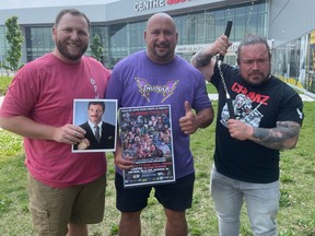 Gatineau Pro Wrestling promoters (left to right) Guillaume Charbonneau (Knightman), Dereick Clement (Thunder) and Martin Villeneuve (Crow) are excited for Civil War III, a huge wrestling card Saturday night at the Slush Puppie Centre in Gatineau.