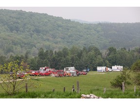 Fire crews at Snider's Tent and Trailer Park while they battle a forest fire in the Centennial Lake area in the Greater Madawaska area, June 05, 2023.