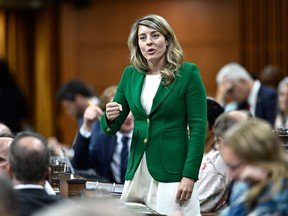 Minister of Foreign Affairs Melanie Joly rises during Question Period in the House of Commons on Parliament Hill in Ottawa on Thursday, June 15, 2023. THE CANADIAN PRESS/Justin Tang