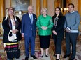 Ahead of his coronation, King Charles meets with (from left) National Chief of the Assembly of First Nations Roseanne Archibald, Governor General of Canada Mary Simon, President of the National Metis Council Cassidy Caron and President of Inuit Tapirlit Kanatami Natan Obed at Buckingham Palace, on May 4, 2023.