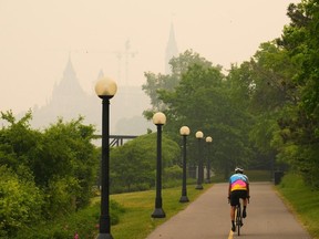 Cyclist in smog