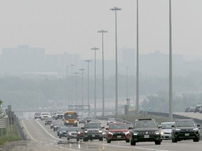 The hazy skyline over downtown Ottawa