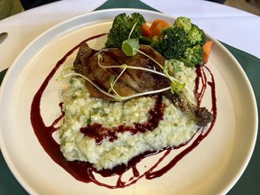 Duck confit on leek risotto