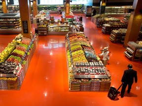 The inside of a Loblaws grocery store in Toronto. The issue of wage fixing ramped up in Canada during the pandemic when grocery giants Loblaws, Sobeys and Metro ended a bonus program for hourly workers known as "hero pay" on the same day in June 2020, prompting questions about possible co-ordination.