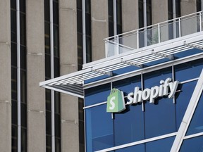 Shopify Inc. headquarters signage in Ottawa on Tuesday, May 3, 2022.