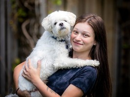 Chanelle Lafleche, 25, and her dog Everest