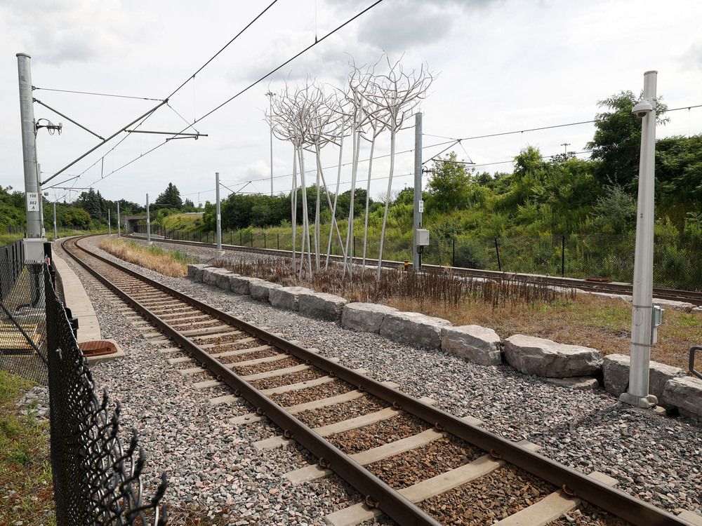 The LRT tracks near Cyrville Station in Ottawa: some trains may be running as of Monday morning.