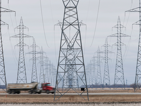 Manitoba Hydro power lines are photographed just outside Winnipeg.