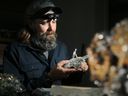 FINCH, ON. MAY 30, 2023. #139101
Bill Neville is an amateur paleontologist who has provided the Canadian Museum of Nature with hundreds of valuable specimens either from his quarry job sites or wandering through local creeks and streams.