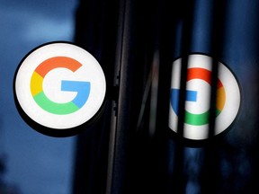The logo for Google LLC is seen at the Google Store Chelsea in Manhattan, New York City, U.S., Nov. 2021.