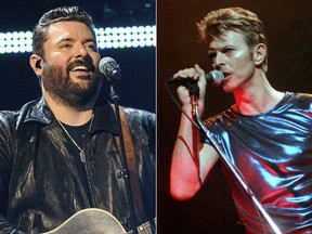 Chris Young performs at the 56th annual Academy of Country Music Awards (left), and David Bowie performs