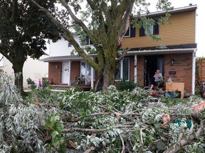 Families go outside their home to check out the damage to their homes and neighbourhood after a tornado rips through Barrhaven