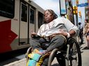 Sally Thomas, seen here at her local bus stop on Bank Street downtown,  is happy the LRT is coming back on Monday because it will take pressure off Para Transpo for users like herself. However, she says she will also be able to take the regular OC Transpo more often because buses will be less crowded.
