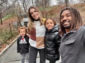 Alouettes' Tyrell Sutton with his wife, Emilie Desgagné, daughter Kiara Gaudin, 9, and son Tyson Sutton, 3.