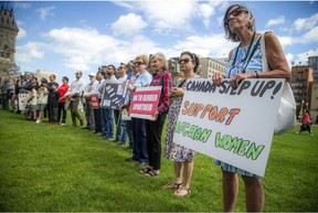 The Ottawa chapter of the Canadian Women for Women in Afghanistan held a rally on Parliament Hill on Sunday, Aug. 13, 2023, to draw attention to the women's rights crisis in Afghanistan.