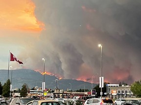 A wildfire burning near Kelowna, B.C. on August 17, 2023.