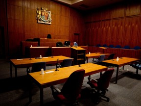 A view of a courtroom at Toronto's University Avenue provincial courthouse, in Toronto, Ontario.