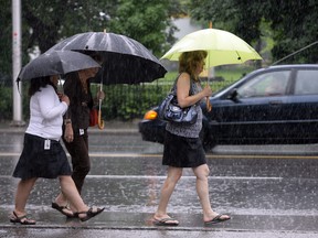 Three woman with umbrellas