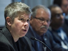 Ontario Public Service Employees lead negotiator JP Hornick, left, now the union president, speaks during a press conference in Toronto on Thursday, Nov.16, 2017.