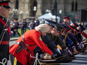 Hats of fallen officers, Canadian Police and Peace Officers' 46th annual memorial service on Parliament Hill