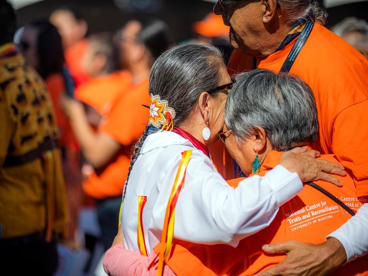  Parliament Hill was a sea of orange as a gathering was held to honour the National Day for Truth and Reconciliation on Saturday, September 30, 2023. Survivors and supporters were full of emotions as the banner with the names of those lost moved through the crowd and onto the stage.