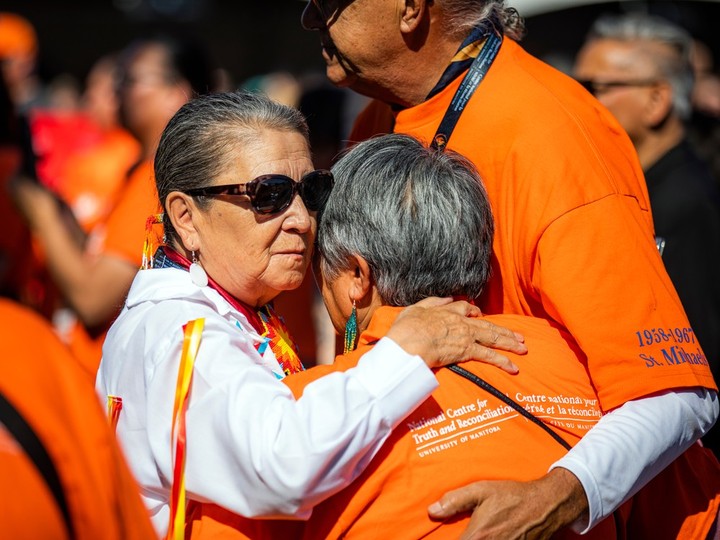  Parliament Hill was a sea of orange as a gathering was held to honour the National Day for Truth and Reconciliation on Saturday, September 30, 2023. Survivors and supporters were full of emotions as the banner with the names of those lost moved through the crowd and onto the stage.