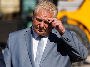 Ontario Premier Doug Ford during a press conference on supportive housing in Mississauga on Aug. 11.