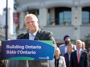 Ontario Premier Doug Ford announces that he will be reversing his government’s decision to open the Greenbelt to developers during a press conference in Niagara Falls, Ont., Thursday, Sept. 21, 2023. THE CANADIAN PRESS/Tara Walton