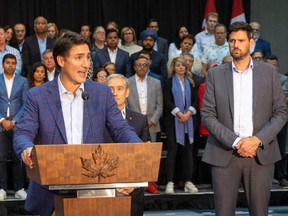Primer Minister Justin Trudeau, flanked by Sean Fraser, Minister of Housing, Infrastructure and Communities backed by the Liberal caucus meeting this week in London, announced they would remove GST from construction of new rental apartments.