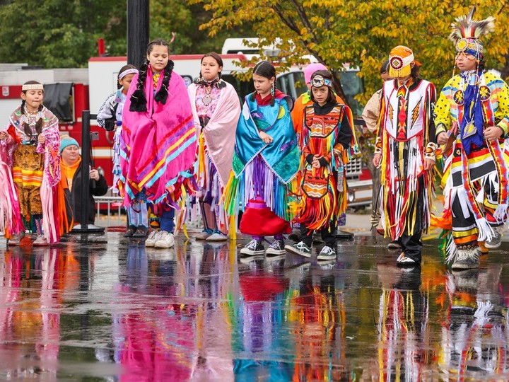  Indigenous dancers perform at a City of Calgary event near Fort Calgary marking the National Day for Truth & Reconciliation on Saturday, Sept. 30, 2023.