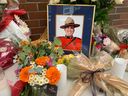 A memorial was set up at the Ridge Meadows RCMP Detachment for 51-year-old Const. Rick O'Brien, who was killed in the line of duty Friday.