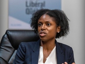 Madwa-Nika Cadet, co-chair of the Quebec Liberal Party relaunch committee, answers questions from the Montreal Gazette on June 26, 2023.
