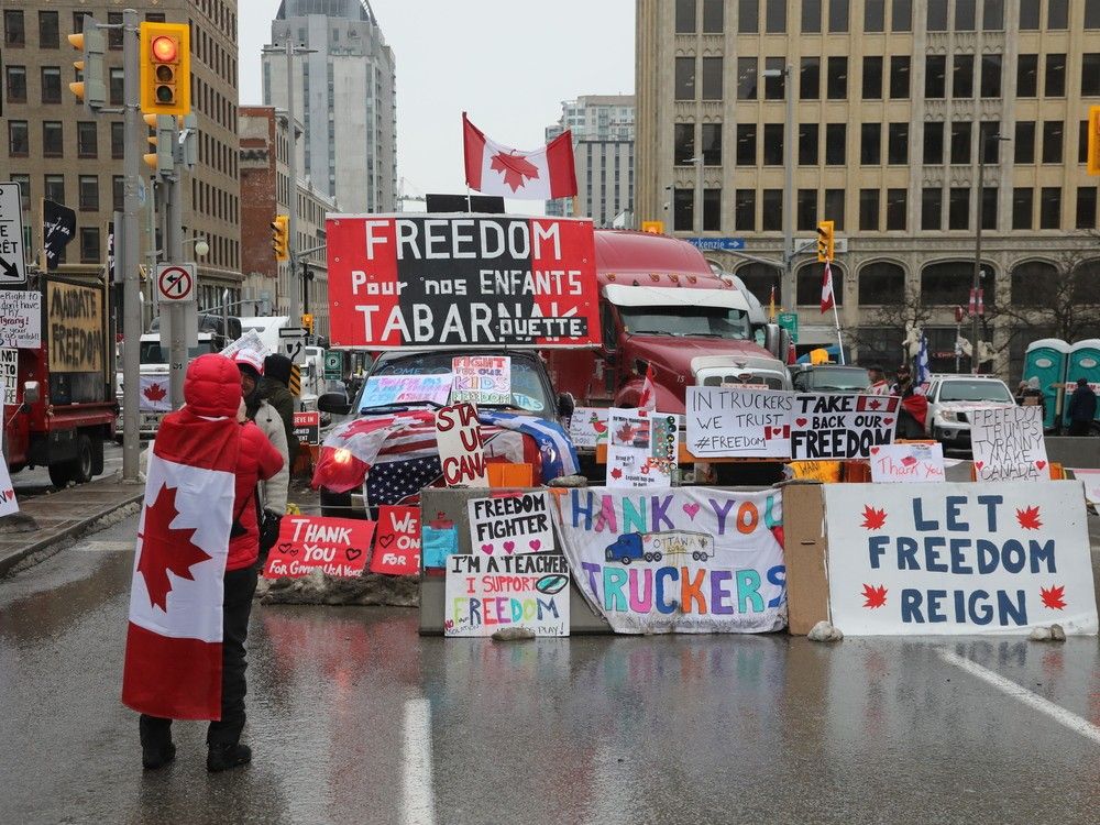 File photo: The large-scale convoy protest occupied downtown Ottawa streets in January and February 2022, including Wellington Street on Feb. 10, 2022.
