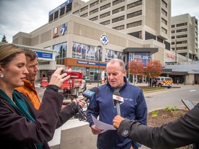 The Ottawa Hospital's president and CEO, Cameron Love, addressed the media Saturday, October 28, 2023, about the transformer fire that happened at the General Campus Friday.