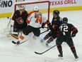 Ottawa Senators Anton Forsberg makes a save against the Philadelphia Flyers