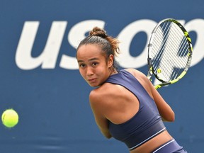 Canada's Leylah Fernandez  during the US Open tennis tournament women's singles first round match on August 29, 2023.