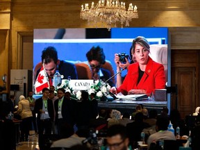 Minister of Foreign Affairs Melanie Joly addressing the International Peace Summit hosted by the Egyptian president in Cairo on Saturday