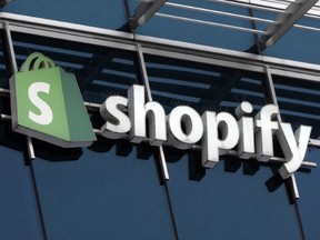 The Shopify logo at the company's Ottawa headquarters.