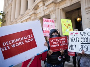 Sex workers with placards
