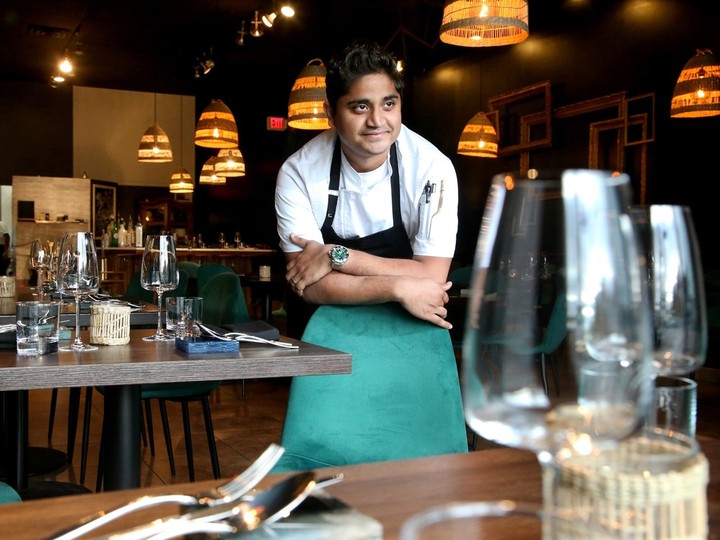  Chef/owner Teegavarapu Sarath Mohan at the front of his dining room. Katha on Preston Street features Indian fine dining where the customers can see the chefs at work in their open kitchen.