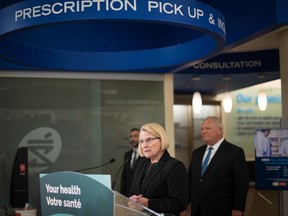 Ontario Health Minister Sylvia Jones speaks during a press conference at a Shoppers Drug Mart in Etobicoke, Ont., on Wednesday, January 11, 2023.