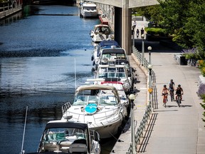 Boats docked on Rideau Canal